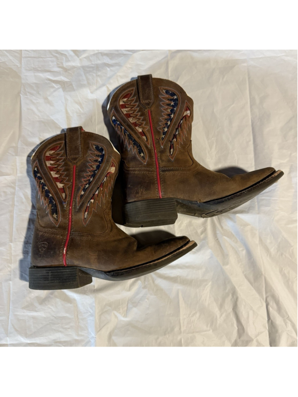 Ariat Square Toe VentTEK USA Flag Western Leather Cowboy Boots Kids Size 12boys